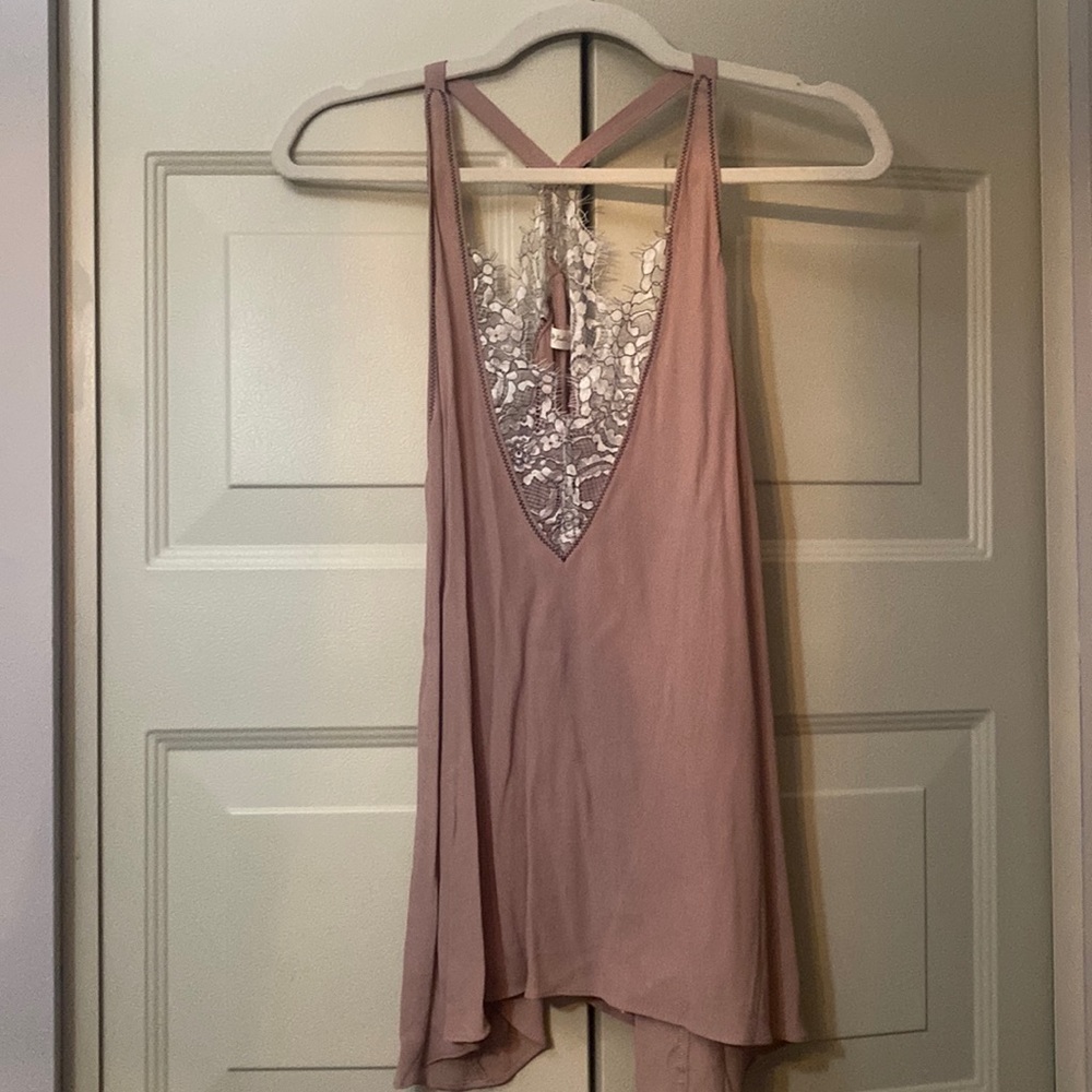 Mauve Chiffon Lace Trim Tank